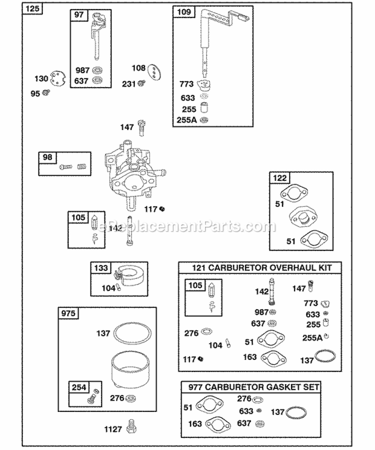 Carburetor Gasket Set - Carburetor Kit - Carburetor Overhaul Diagram and Parts List for 118436-0115-B1  Briggs and Stratton Engine